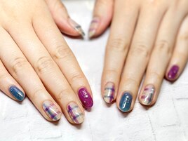 チェック ブルー パープル