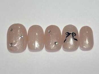 ネイルメゾン 渋谷店(NAIL MAISON)/黒リボンシンプルピンク￥5500