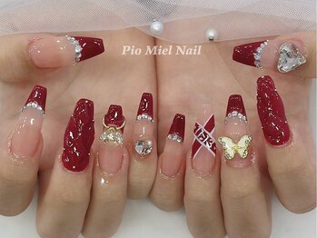 ピオミエルネイル 新宿(pio miel nail)/ボルドー×ニット×チェック