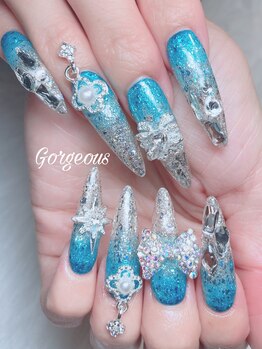 ゴージャス ネイル アンド スクール(Gorgeous)/ブルーグリーン×逆グラデ