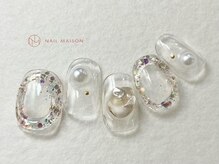 ネイルメゾン 梅田(NAIL MAISON)/クリアジュエルラメ囲みネイル