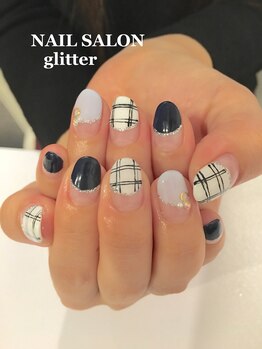ネイルサロン グリッター(NAIL SALON glitter)/チェック柄フレンチネイル