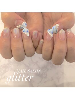 ネイルサロン グリッター(NAIL SALON glitter)/夏のブルーネイル