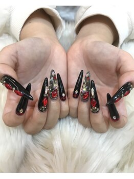 エスフィーネイルサロン ブリーユ(Esfy nailsalon Brille)/赤黒ロングスカルプ