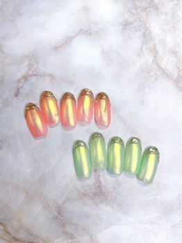 ネイルアンドまつげ リュフェール 五反田(Nail Lufaire)/オーロラネイル×ミラーフレンチ