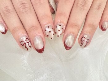 アリイネイルズ(ALII Nails)/リボンドットフレンチマグネット