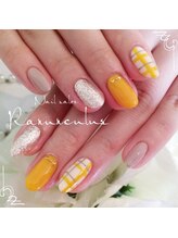 ラナンキュラス(Ranunculus)/爽やかチェックNail