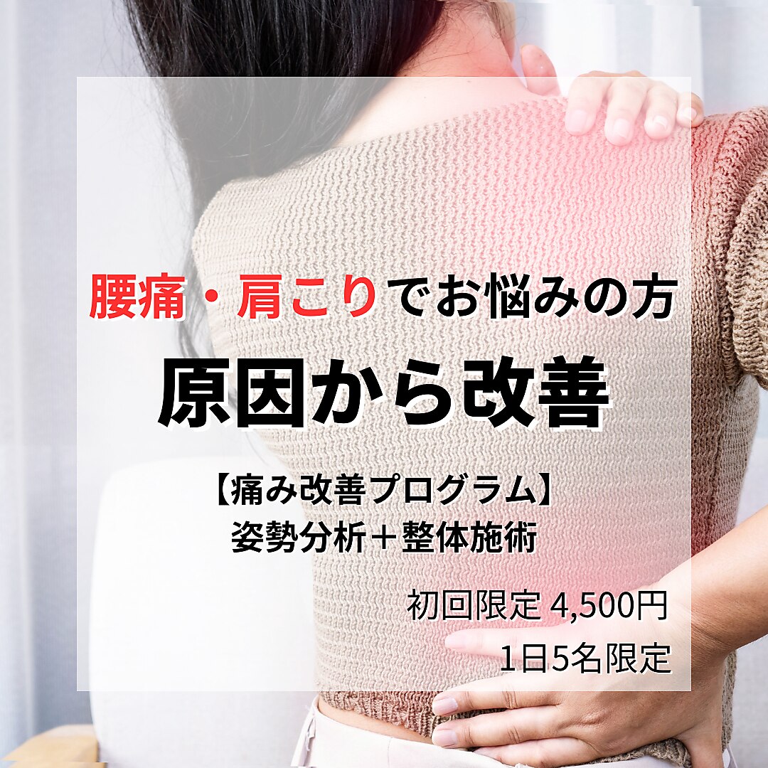 【人気No.1】肩こり・腰痛を改善|姿勢分析+整体【痛み改善プログラム】
