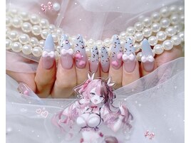 水色ネイル モチーフ ヒョウ柄