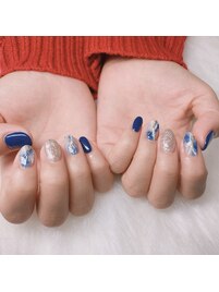 ブルー大理石ネイル