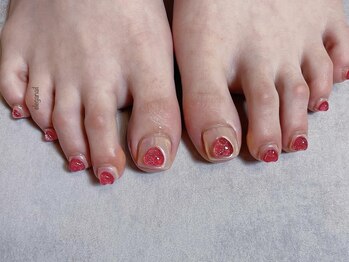 エレガネイル(elega nail)/ぷっくりハート*ミラーネイル