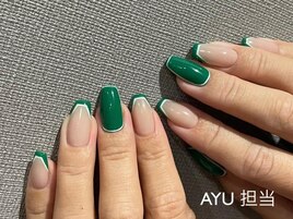 23年冬 グリーン ダブルフレンチのネイルデザイン集 人気順 ホットペッパービューティー