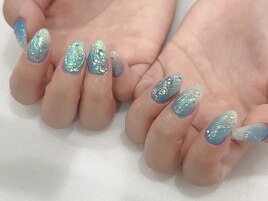 爽やかブルー系オーロラネイル
