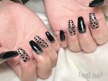 ヒールネイル(heal nail)/black×ひょう柄×ライン～