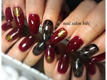 ネイルサロン ビビ(bibi)/ボルドー×ブラック大人デザイン