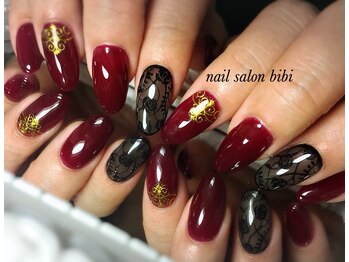 ネイルサロン ビビ(bibi)/ボルドー×ブラック大人デザイン