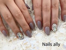 ネイルズアリー 立川店(Nails ally)/ストーン×ワンカラー×シアー