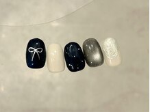 ラクネイル 浦和店(raku nail)/ネイビー×リボン