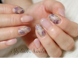 くすみカラーフラワーネイル