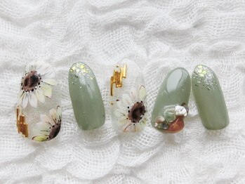 ネイリシャス(NAILICIOUS)/シックな色味のフラワーネイル