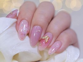桜ネイル　チークネイル　蝶々