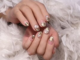 ラメ＆ホログラデとパールアート