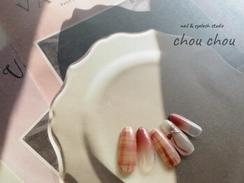 ネイルアンドアイラッシュスタジオ シュシュ(chouchou)/最旬チェックカラーグラデリボン