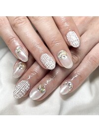 ツイード☆ホワイトネイル