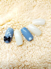 ワンホンネイル×リボンネイル