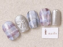 アイネイルズ 三宮店(I nails)/インクチェックシルバーリボン