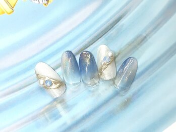 ネイルサロン シェル(Nail Salon SHELL)/ブルー×ホワイトの大人ネイル