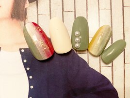 カーキストライプネイル♪