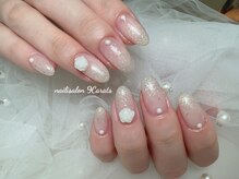 ナインカラット 神田店(9 Carats)/ラメグラ花パーツシンプルネイル