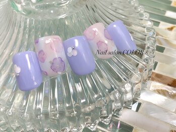 ネイルサロン カラーエイト(Nailsalon COLOR.8)/水彩風アート、ナチュラル