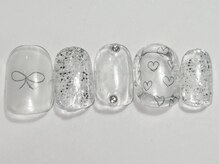 ネイルメゾン 渋谷店(NAIL MAISON)/手描きリボンキラキラ￥4500