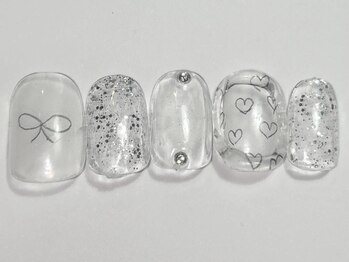 ネイルメゾン 渋谷店(NAIL MAISON)/手描きリボンキラキラ￥4500