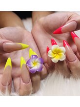 ネイルゼロワン 神戸(NAIL01)/ネオンフレンチハイビスカス