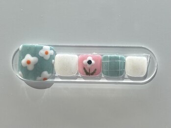 ジョアネイル(JOA Nail)/春/手描きフラワー/チェック