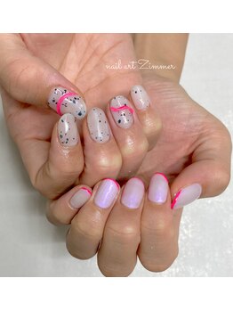 ネイルアート ジマー/60minartコースのちぐはぐネイル