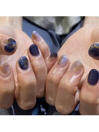 水彩nail×ブルー【newiネイル】