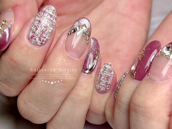 【秋ピンク×ツイードネイル】