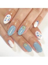 テラックス/小花ブルーネイル