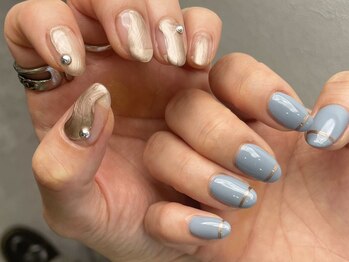 クレモアネイル 池袋西口店(CLEMORE NAIL)/メタリック×ちぐはぐネイル