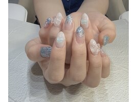 ブルー×ホワイト立体リボン