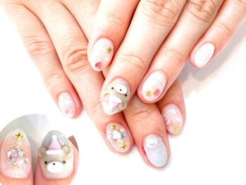 ネイルコレクション ベビーピンク(Baby Pink)/ジェル放題☆3Dくまサンタ