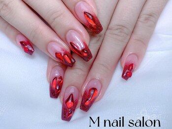 Mネイル/赤グラデーション