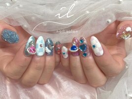 市松模様×ブルー×ピンク