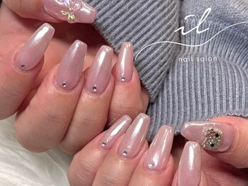 イル 神戸店/ピンク×オーロラミラーネイル