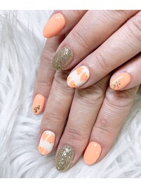 オレンジハートネイル