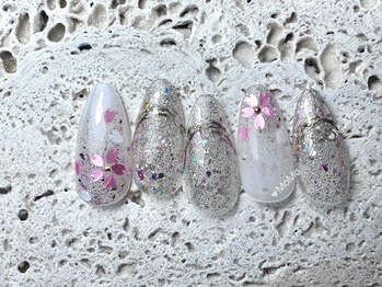モモネイル(MOMO nail)/春色ネイル，桜，ニュアンス，